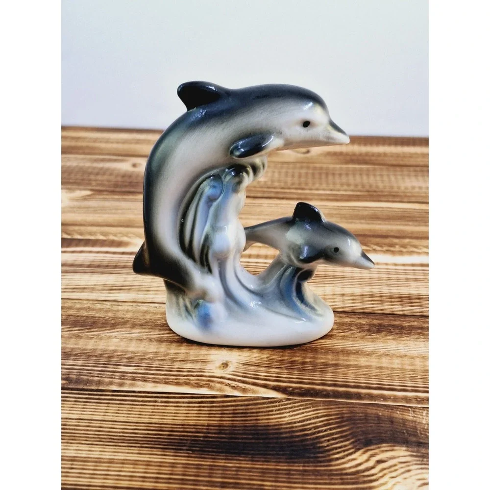 Vintage Miniature‎ Dolphin Set Of 2 Porcelain Figurine